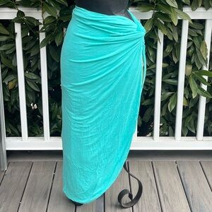 Hot Miami Styles; Bright Teal; Ruched; Asymmetrical; Slip On Skirt/Swim Cover; L